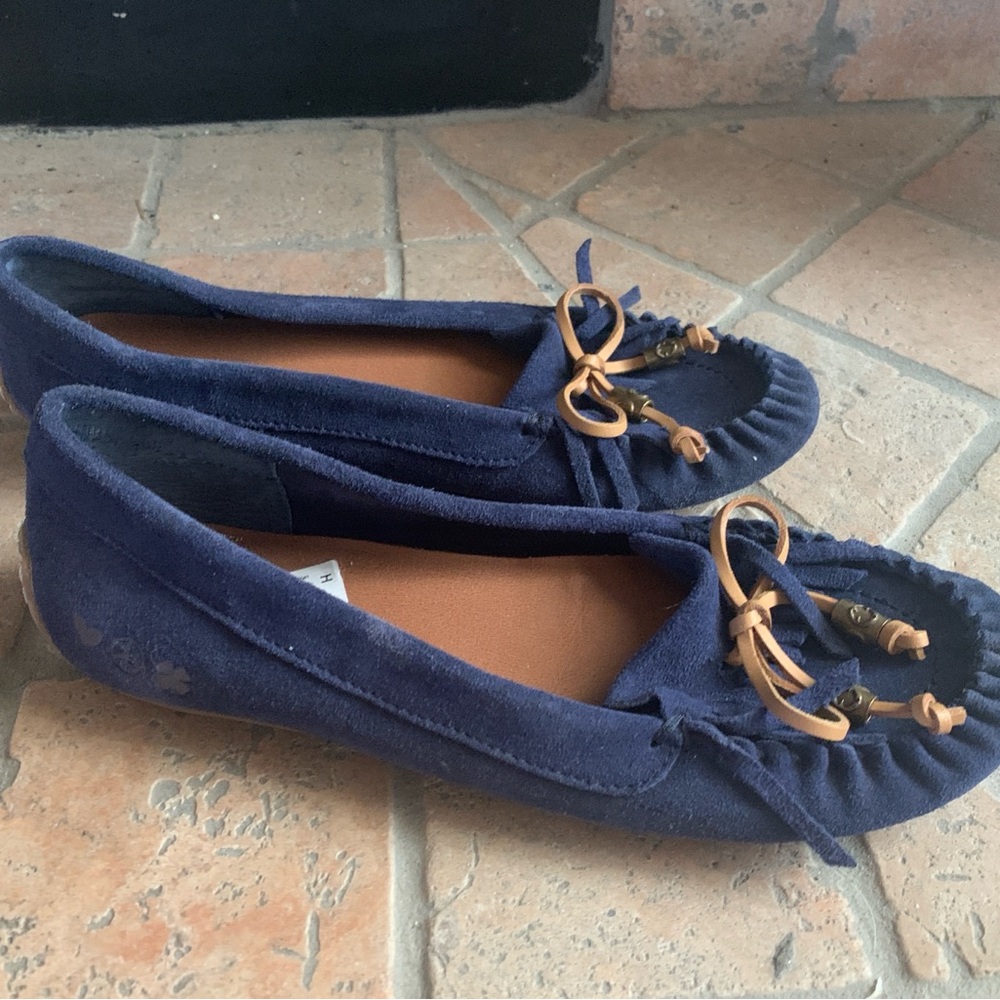 Lucky Brand Aimee Blue Suede Moccasins with Tan Accents - Picture 6 of 10